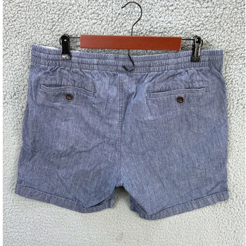 J. Crew Drawstring Chambray Shorts Mens L Blue Cotton Elastic Waist Casual
